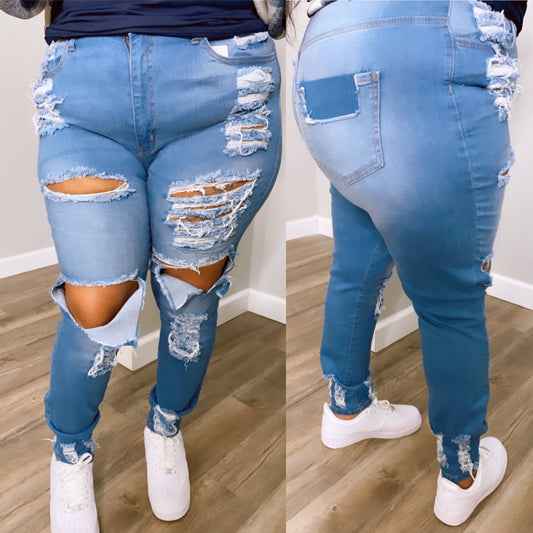 Never Cold Distressed Jeans